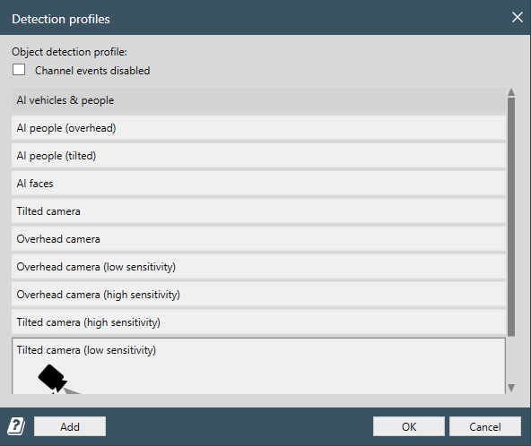 Camlytics Service detection profile selection window